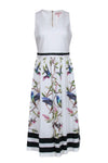 V-neck Sleeveless Animal Floral Print Slit Back Zipper Pocketed Dress With a Bow(s)