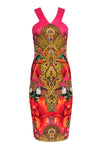 V-neck Back Zipper Sheath Paisley Print Cocktail Sheath Dress/Midi Dress