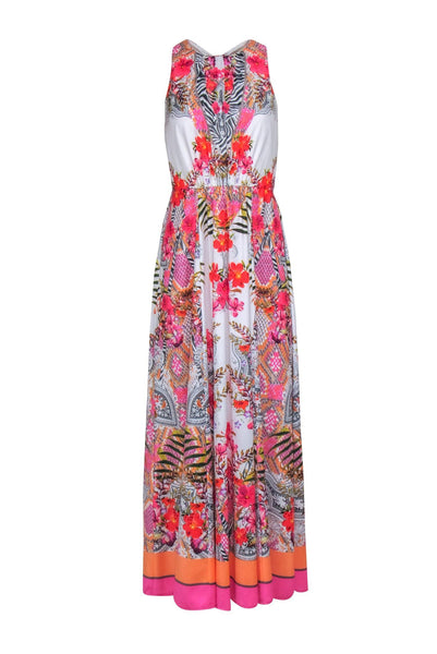 Polyester Elasticized Waistline Keyhole Hidden Back Zipper Floral Print Beach Dress/Maxi Dress