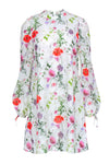 Polyester Mock Neck Floral Print Pocketed Back Zipper Long Sleeves Dress