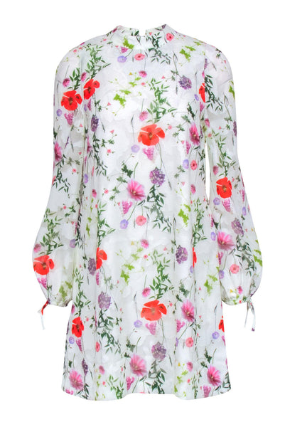 Mock Neck Back Zipper Pocketed Long Sleeves Floral Print Polyester Dress