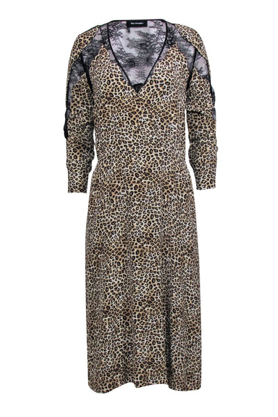 V-neck Hidden Side Zipper Plunging Neck Animal Leopard Print Midi Dress