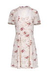 A-line Short Mock Neck Short Sleeves Sleeves Back Zipper Floral Print Beaded Trim Dress With Ruffles