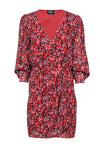 V-neck Viscose Button Closure Wrap Button Front Long Sleeves Fall Floral Print Dress