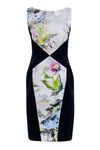 Sleeveless Floral Print V Back Hidden Back Zipper Sheath Sheath Dress