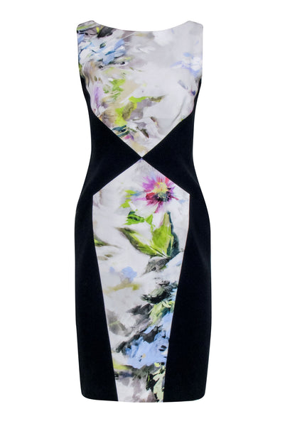 Floral Print Sleeveless Sheath V Back Hidden Back Zipper Sheath Dress