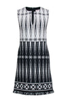 Frill Trim Hidden Back Zipper Sleeveless Shift Sheath Geometric Print Sheath Dress