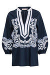 V-neck Cotton Puff Sleeves Sleeves Embroidered Flower(s) Paisley Print Tunic