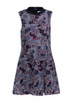 A-line Collared Pleated Pocketed Ribbed Asymmetric Hidden Back Zipper Sleeveless Floral Print Fall Midi Dress