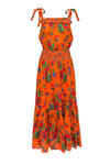 Smocked General Print Elasticized Waistline Sleeveless Summer Cotton Beach Dress/Maxi Dress