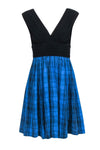 Crinkled Plunging Neck Plaid Print Party Dress