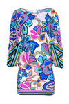 Bateau Neck Floral Print Flutter Sleeves Beach Dress/Cover Up/Tunic