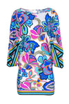 Flutter Sleeves Floral Print Bateau Neck Beach Dress/Cover Up/Tunic