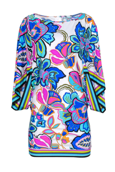 Floral Print Bateau Neck Flutter Sleeves Beach Dress/Cover Up/Tunic