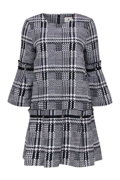 Dropped Waistline Plaid Print Shift Hidden Back Zipper Short Dress