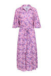 Hidden Side Zipper Pocketed Slit Floral Print Polyester Short Sleeves Sleeves Tie Waist Waistline Spring Maxi Dress