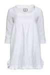 Babydoll Embroidered Vintage Scoop Neck Cotton Short Dress With Ruffles