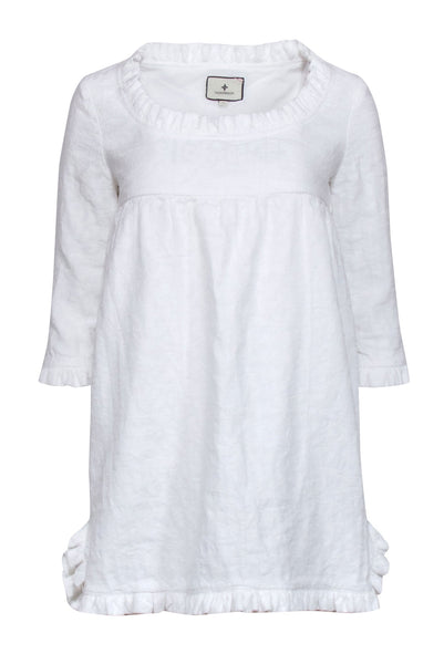 Cotton Babydoll Scoop Neck Short Embroidered Vintage Dress With Ruffles