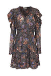 V-neck Short Floral Print Tiered Hidden Side Zipper Long Puff Sleeves Sleeves Spring Fall Dress With Ruffles