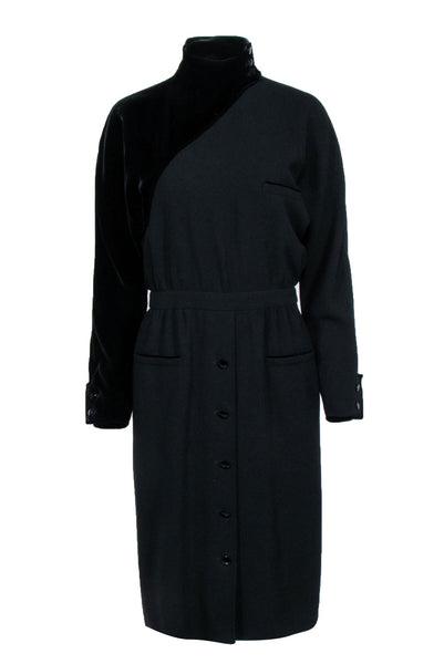 Modest Velvet Long Sleeves Vintage High-Neck Little Black Dress