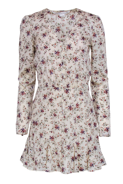 Hidden Back Zipper Button Front Snap Closure Short Spring Fall Long Sleeves Floral Print Dress