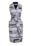 General Print Tie Waist Waistline Button Front Pocketed Midi Dress With a Sash