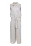 Sleeveless Fall Self Tie Button Front Pocketed Jumpsuit