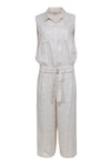 Button Front Pocketed Self Tie Fall Sleeveless Jumpsuit