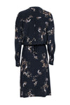 V-neck Silk Pocketed Drawstring Snap Closure Banding Collared Floral Print Midi Dress