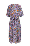V-neck Summer Floral Print Short Sleeves Sleeves Belted Dress With a Sash