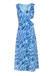 Sophisticated Sleeveless Animal Zebra Print Cutout Slit Wrap Snap Closure Summer Midi Dress