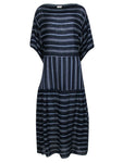 Kimono Sleeves Flowy Drawstring Striped Print Viscose Maxi Dress