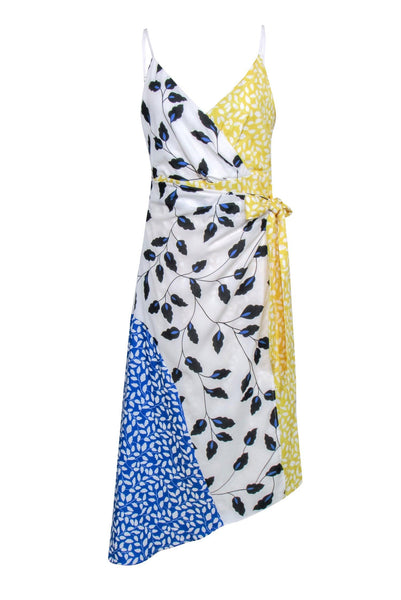 Polyester Flowy Hidden Side Zipper Faux Wrap Sleeveless Tie Waist Waistline Floral Print Midi Dress
