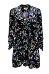 V-neck Elasticized Waistline Flutter Long Sleeves Animal Print Ruched Short Dress