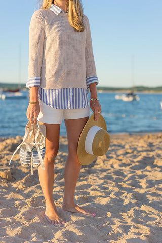 beachy blue and white stripe shirt