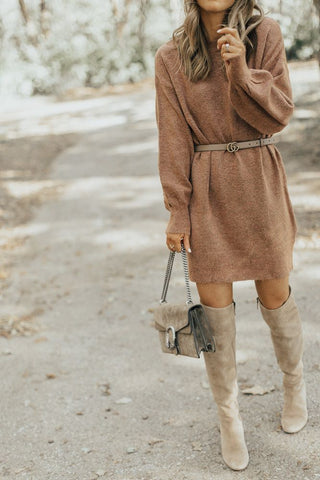 Camel sweater dress for winter