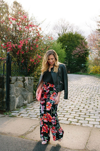 maximalist leather with floral outfit