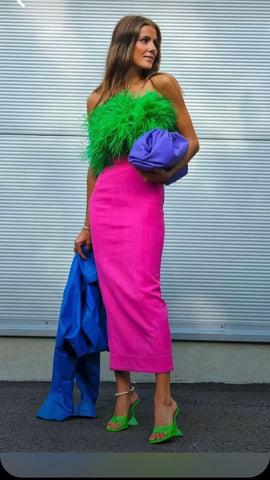 textured color blocking maximalist outfit