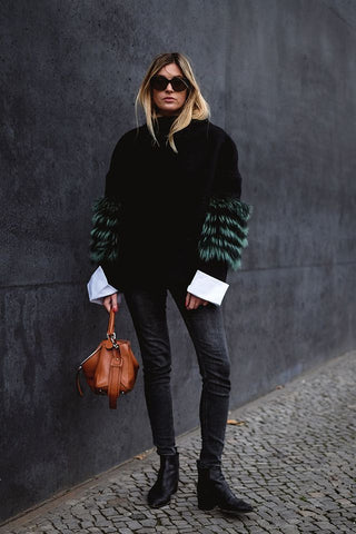textured black outfit with cuffs