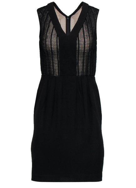 V-neck Sleeveless Mesh Hidden Back Zipper Sheath Sheath Dress/Little Black Dress