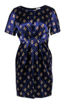 Pleated Pocketed Fitted General Print Round Neck Short Short Sleeves Sleeves Dress