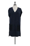 V-neck Sweater Cap Sleeves Pocketed Tunic