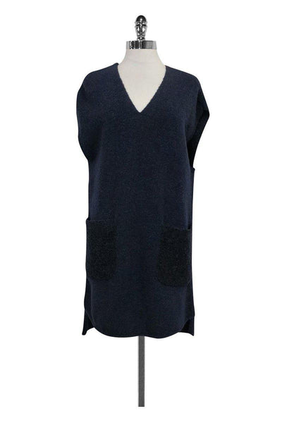 V-neck Pocketed Sweater Cap Sleeves Tunic