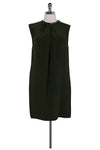 Keyhole Pleated Beaded Round Neck Silk Sleeveless Shift Evening Dress