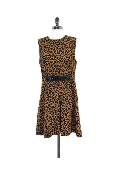 Animal Leopard Print Sleeveless Belted Back Zipper Pocketed Pleated Dress