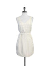 Silk Beaded Pocketed Gathered Self Tie Plunging Neck Sleeveless Dress