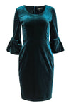 Tall Sheath Hidden Back Zipper Gathered Scoop Neck Bell Sleeves Sheath Dress