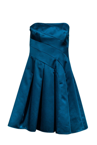 A-line Strapless Fitted Hidden Side Zipper Darts Pleated Polyester Full-Skirt Dress