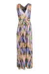 V-neck Spring Summer General Print Cutout Flowy Silk Sleeveless Tie Waist Waistline Maxi Dress
