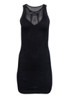 Sexy Sleeveless Leather Trim Round Neck Mesh Stretchy Club Dress